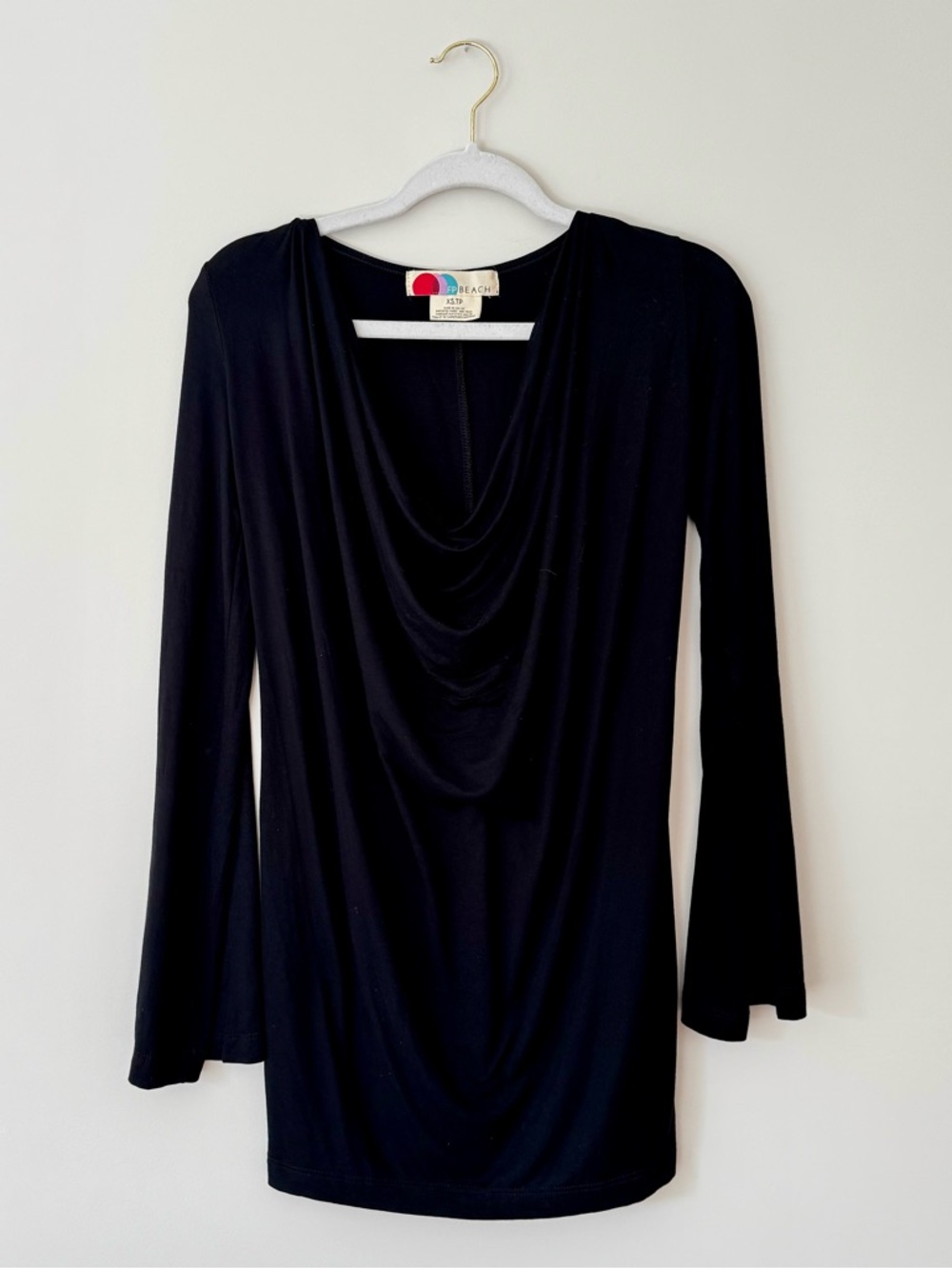 FP Beach Cowl Neck Long Sleeve Knit Jersey Mini Dress, Black – Size XS